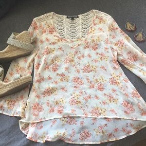 Sheer long sleeve shirt w/flower print